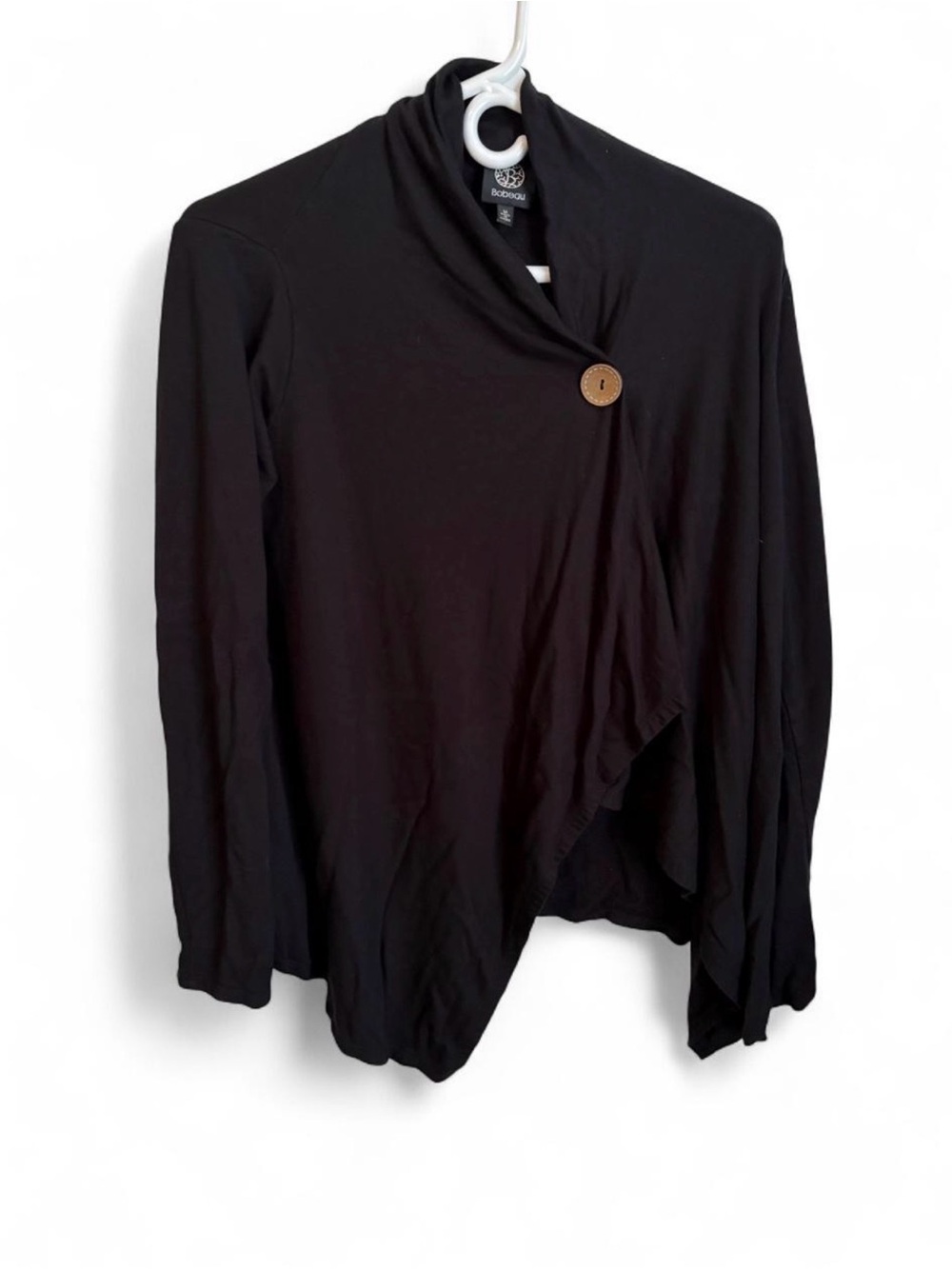 bobeau Black Asymmetrical Draped Cardigan with Wood Button